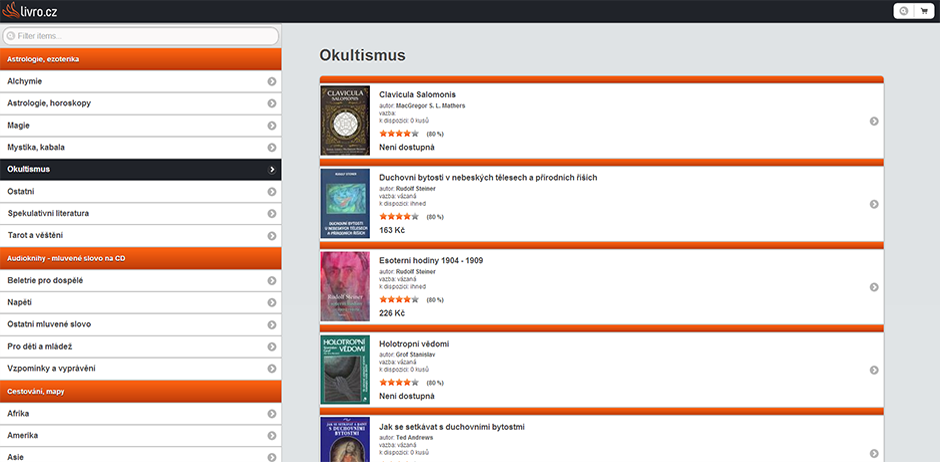 Livro.cz - mobilní verze - kategorie